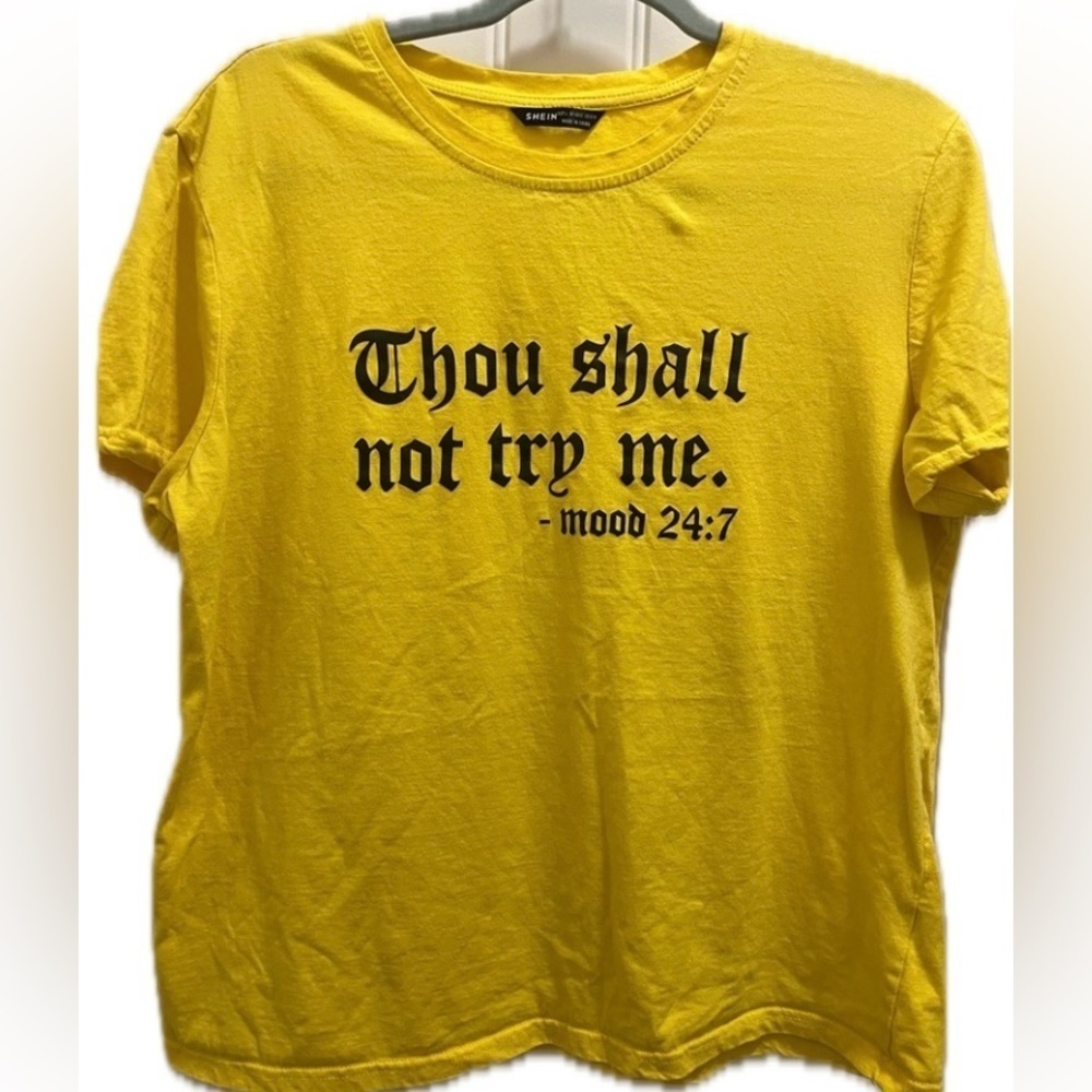 SHEIN Yellow Graphic Tee "Thou Shall Not Try Me" - Size L